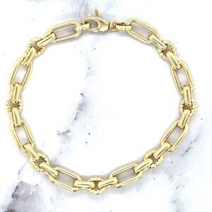 Women 14K Yellow Gold 8" Lobster Claw Hollow Oval Cable Link Elongated Necklace